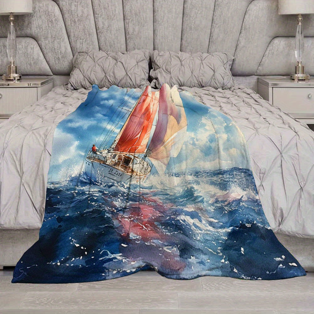 Rustic Sailboat Flannel Throw Blanket – 50"x60"