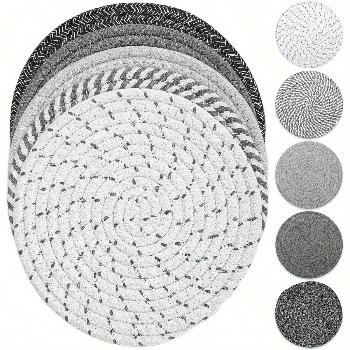 Trivet Mats Set for Hot Dishes – 5-Piece Heat-Resistant Pot Holders for Kitchen, Counter, or Table – Available in Gray or Brown