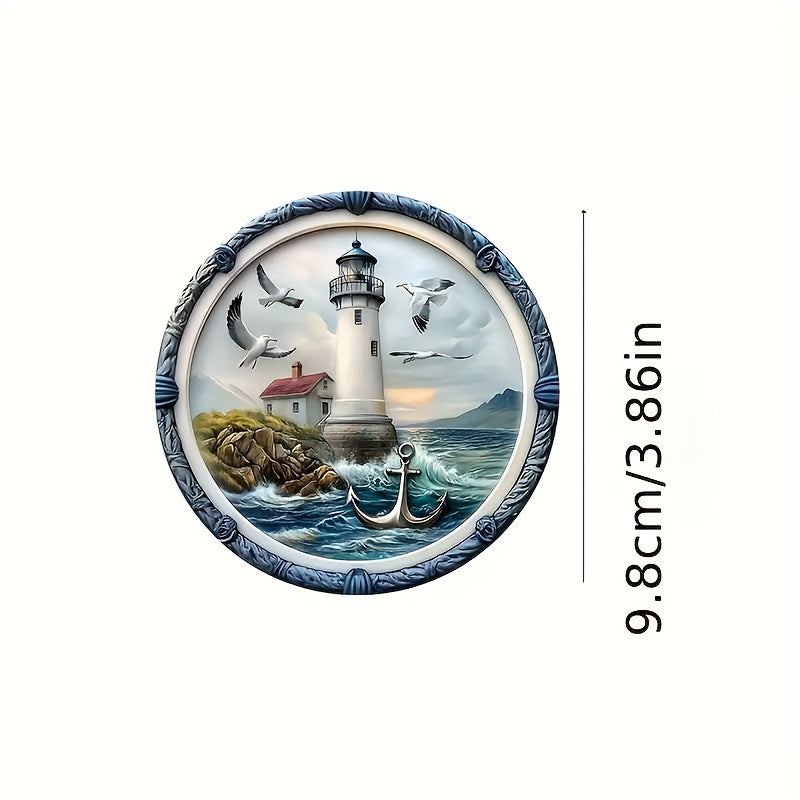 Coastal Lighthouse Wood Coaster Set – Nautical, 4"