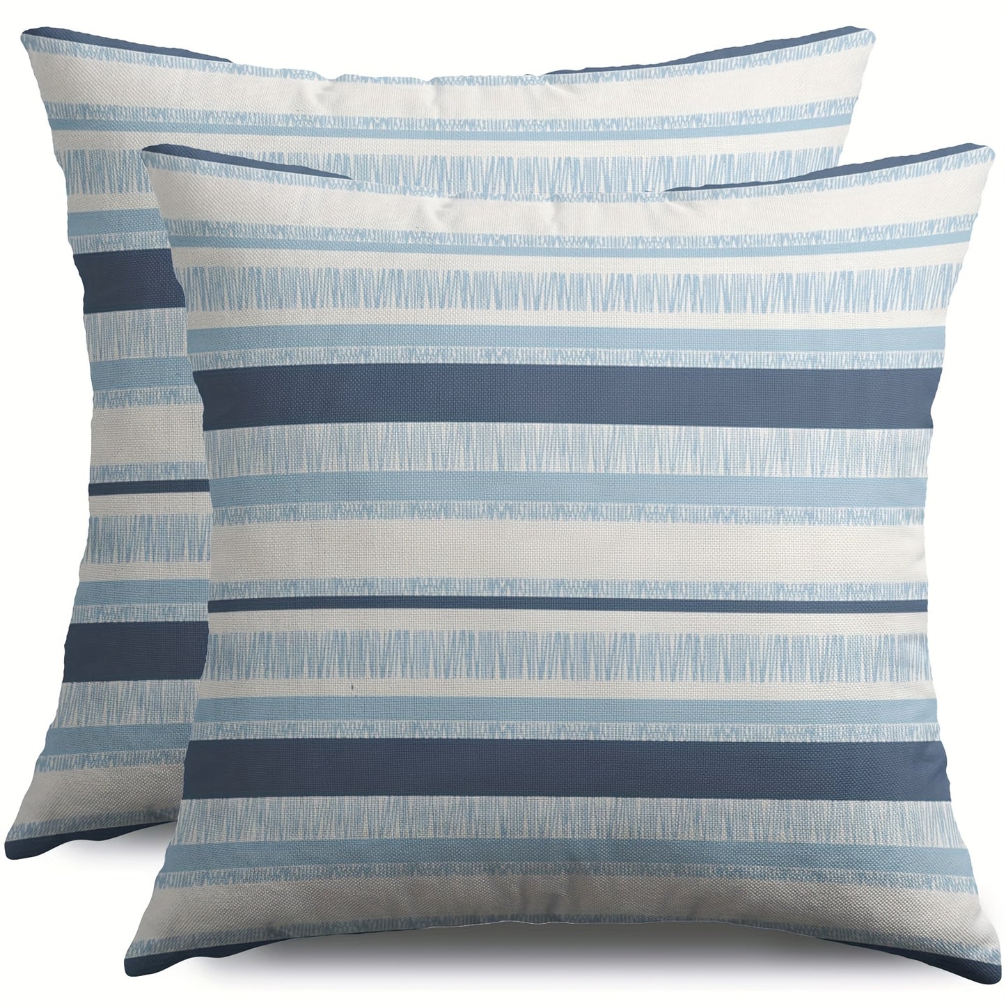 Linen Coastal Striped Pillow Covers – Light Blue & White Nautical Design, 18x18"