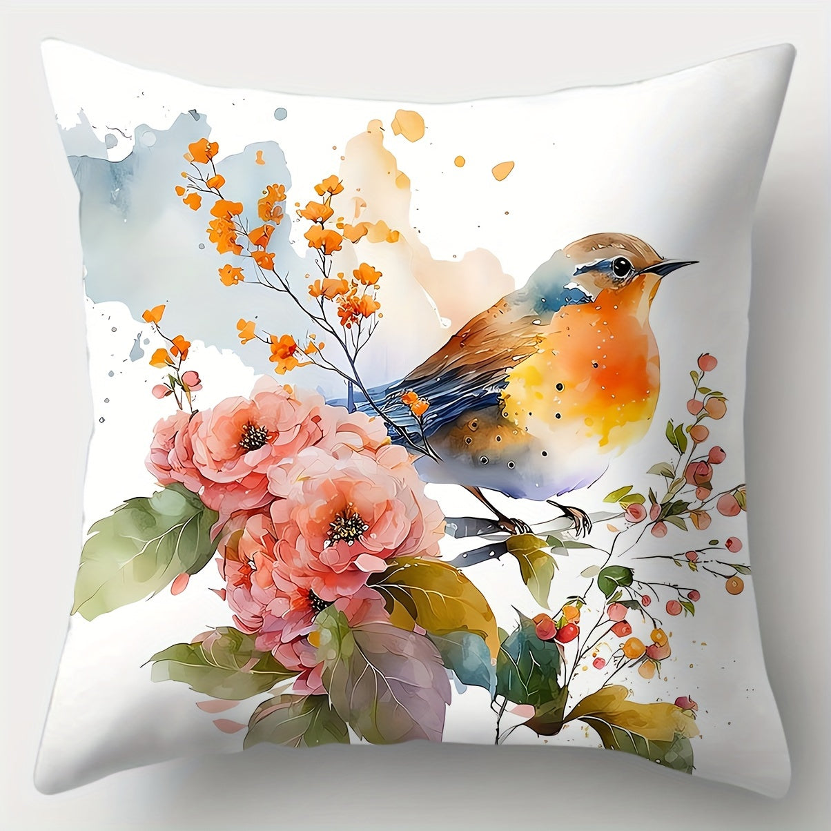Vibrant Bird & Floral Pillow Covers – Farmhouse Charm with Artistic Flair