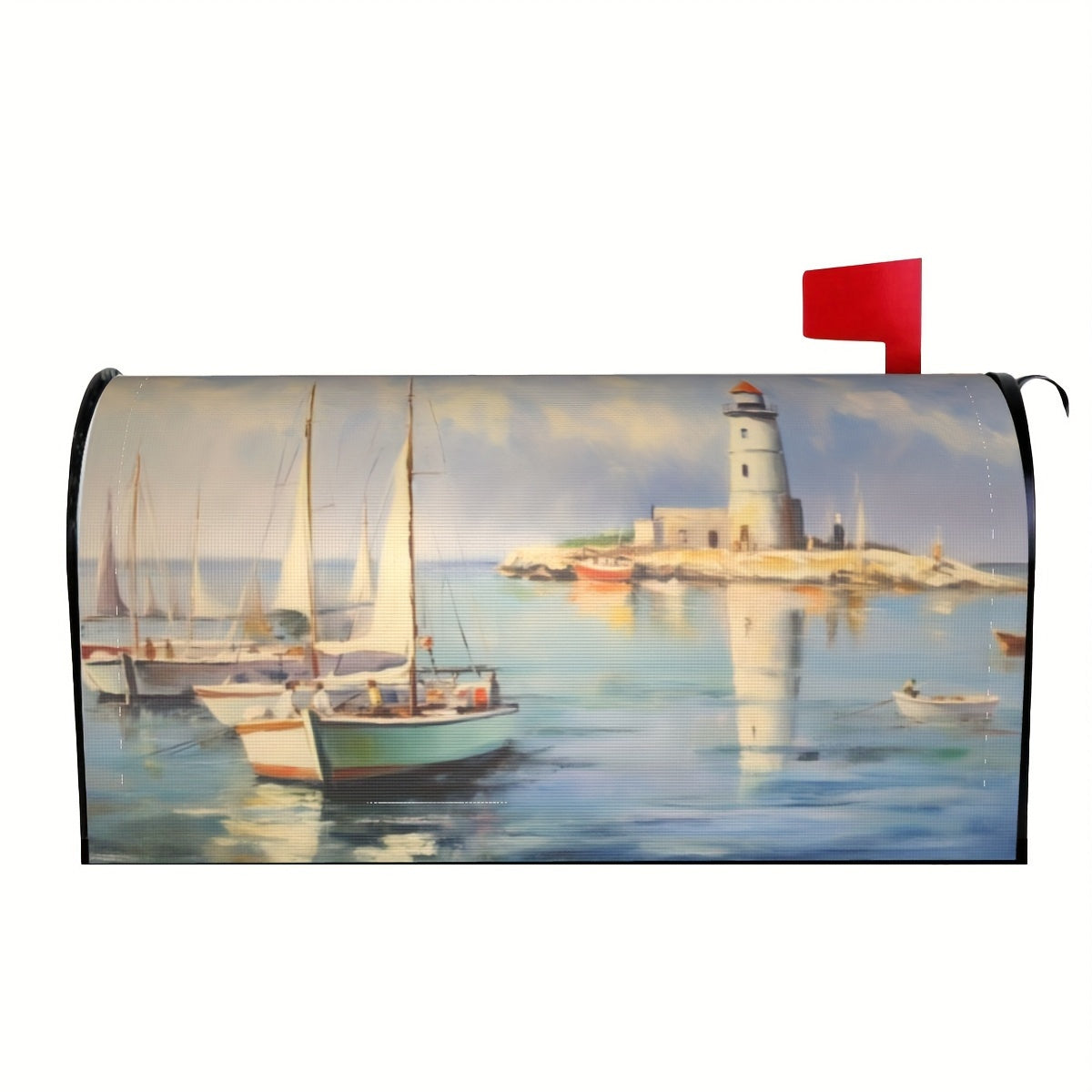 Sea View Sailboats & Lighthouse Mailbox Cover