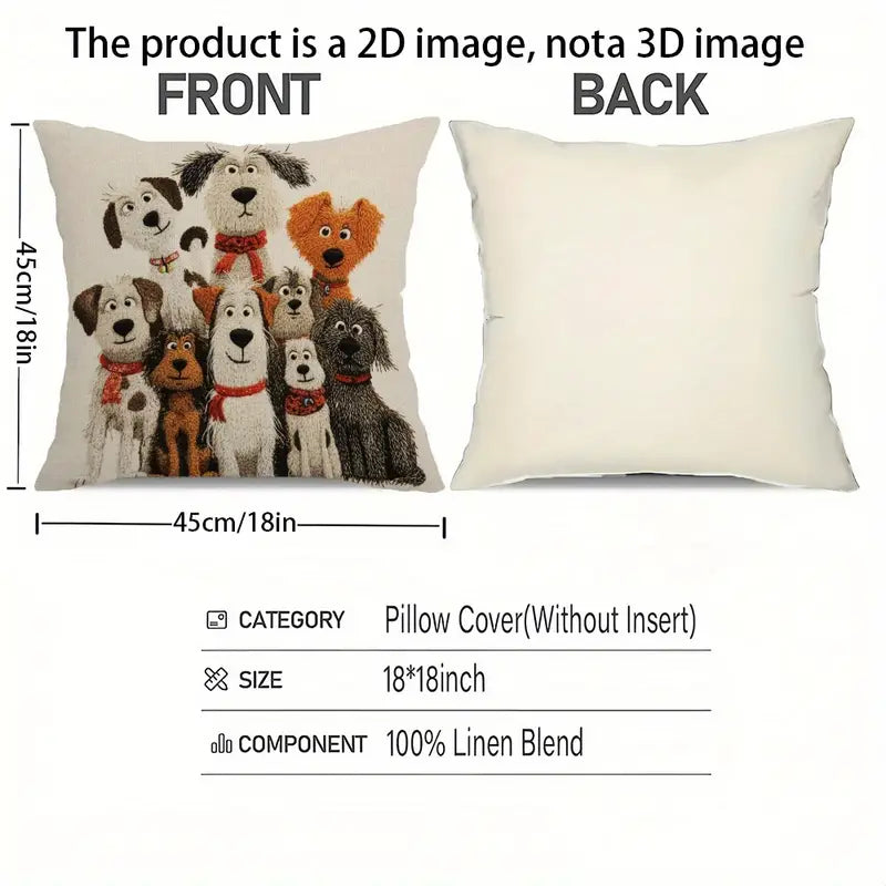 Multi-Dog Illustration Pillow Cover – 18" x 18"