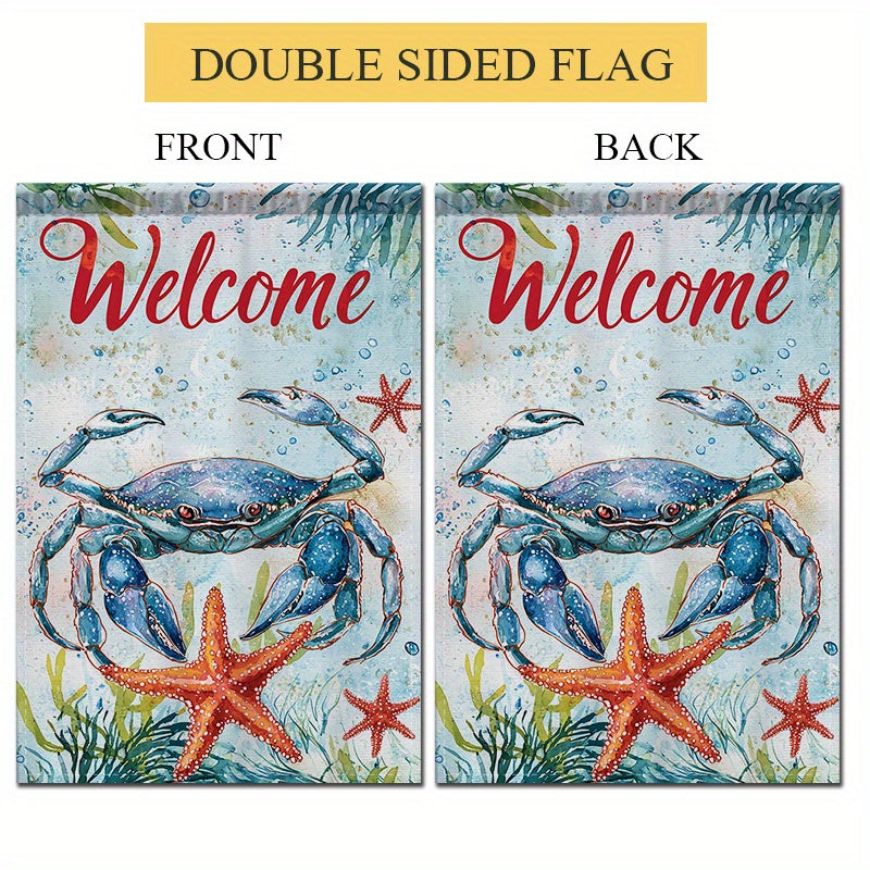 Double-Sided “Welcome” Underwater Blue Crab & Starfish Design — Garden Flag (12"x18")