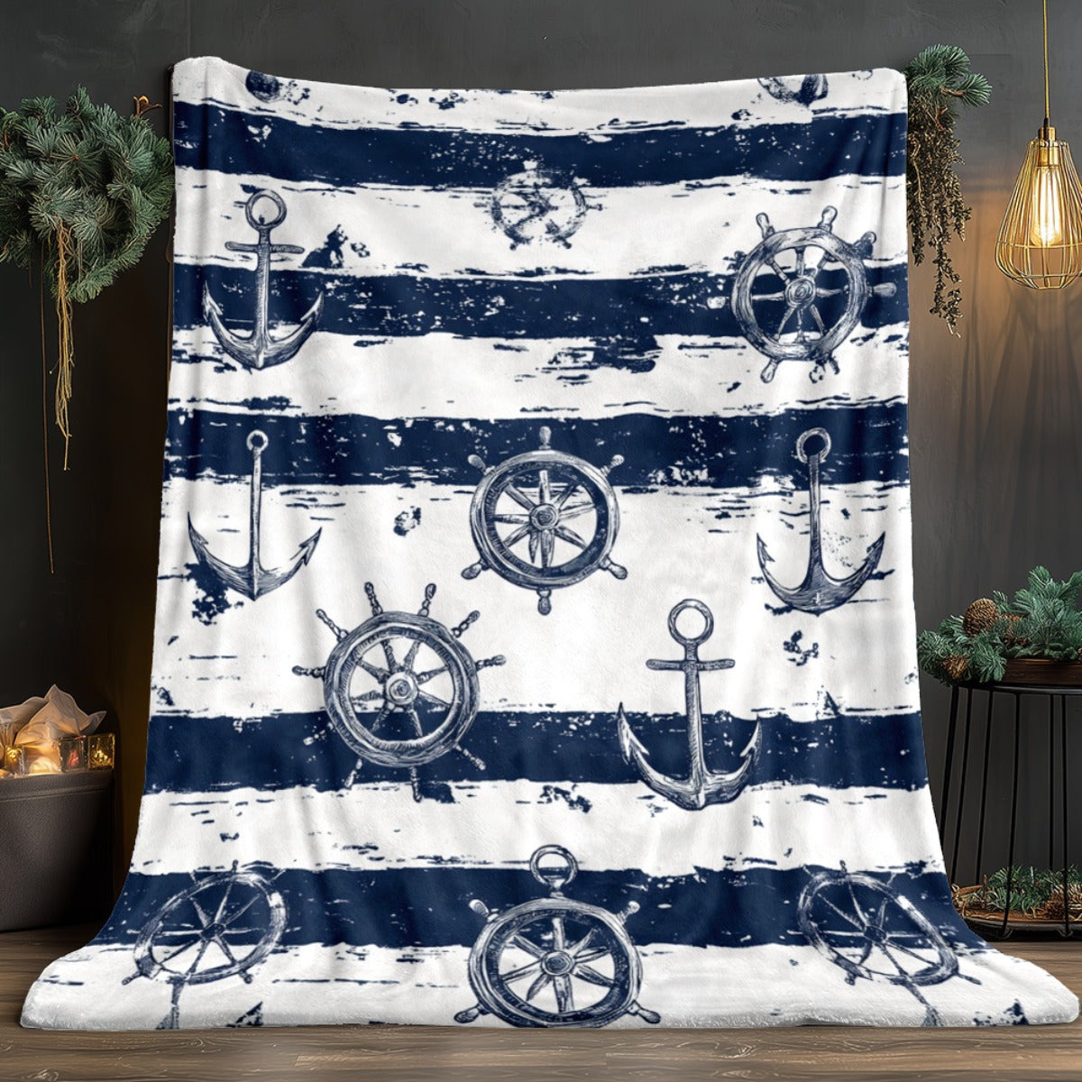 Nautical Anchor & Wheel Flannel Blanket – 51x59" Soft, Lightweight