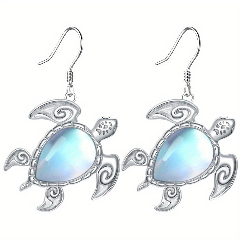 2-Piece Sea Turtle Pendant Earrings with Blue Gemstone