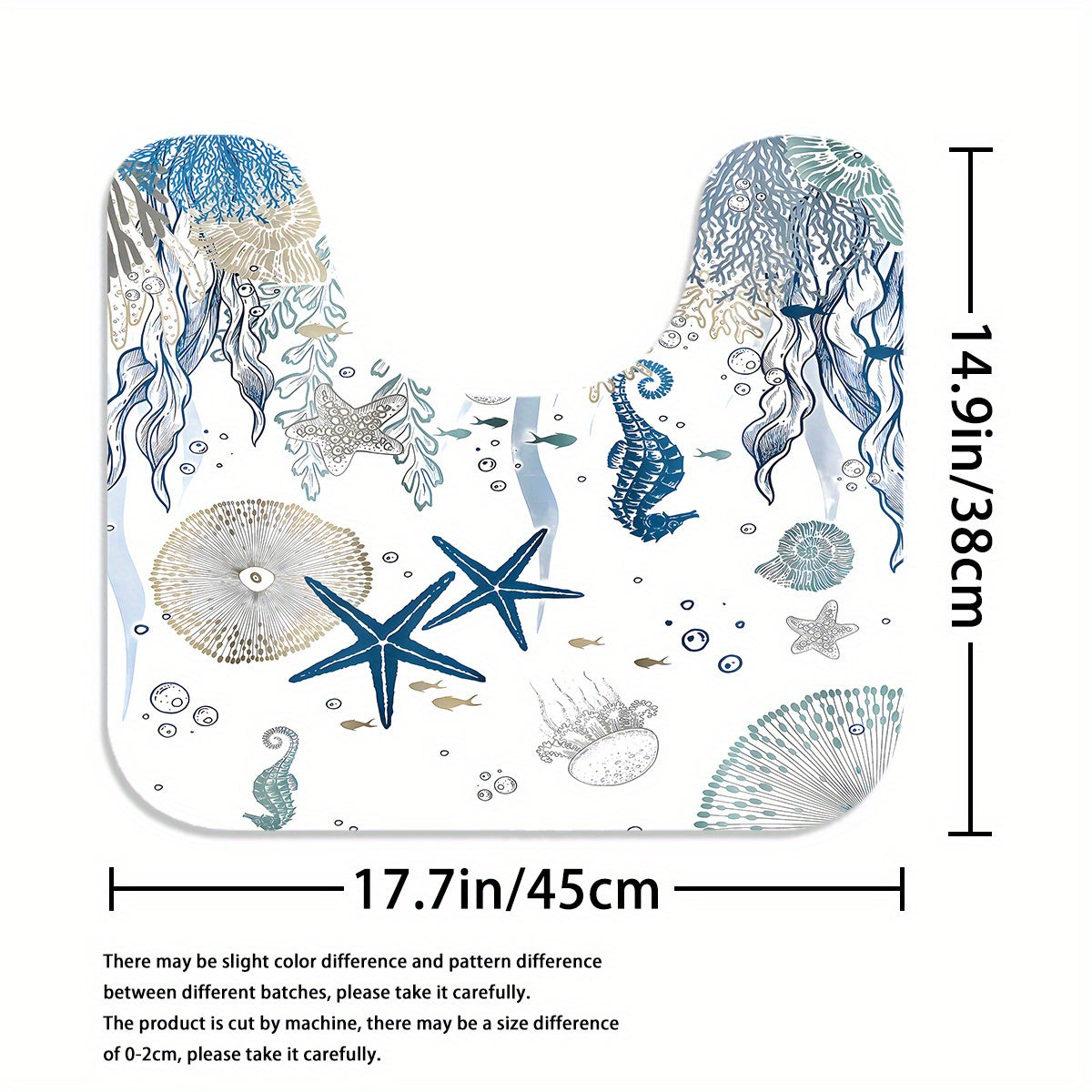 4-Piece Blue & White Marine Life Bath Set – Curtain, Mats & Hooks Included