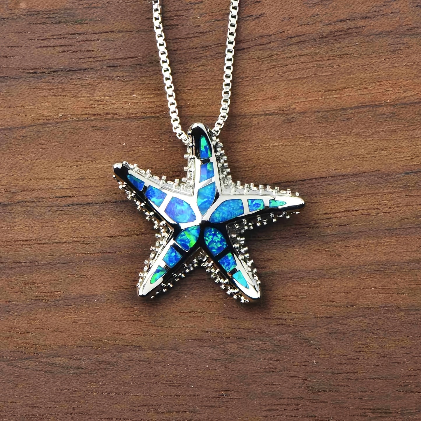 Blue Synthetic Opal Starfish Necklace