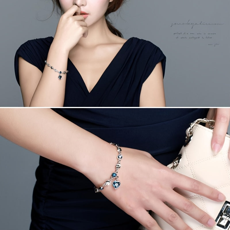 Ocean Heart Crystal Bracelet – Elegant Lake Blue Heart Design