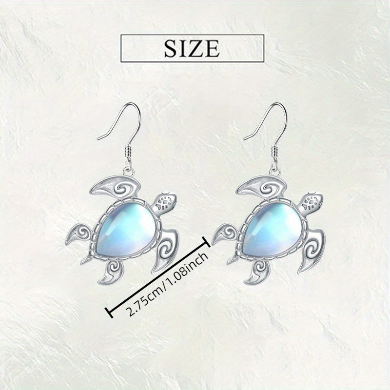2-Piece Sea Turtle Pendant Earrings with Blue Gemstone