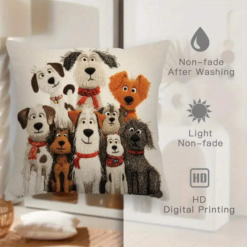 Adorable Dog Family Decorative Pillowcase