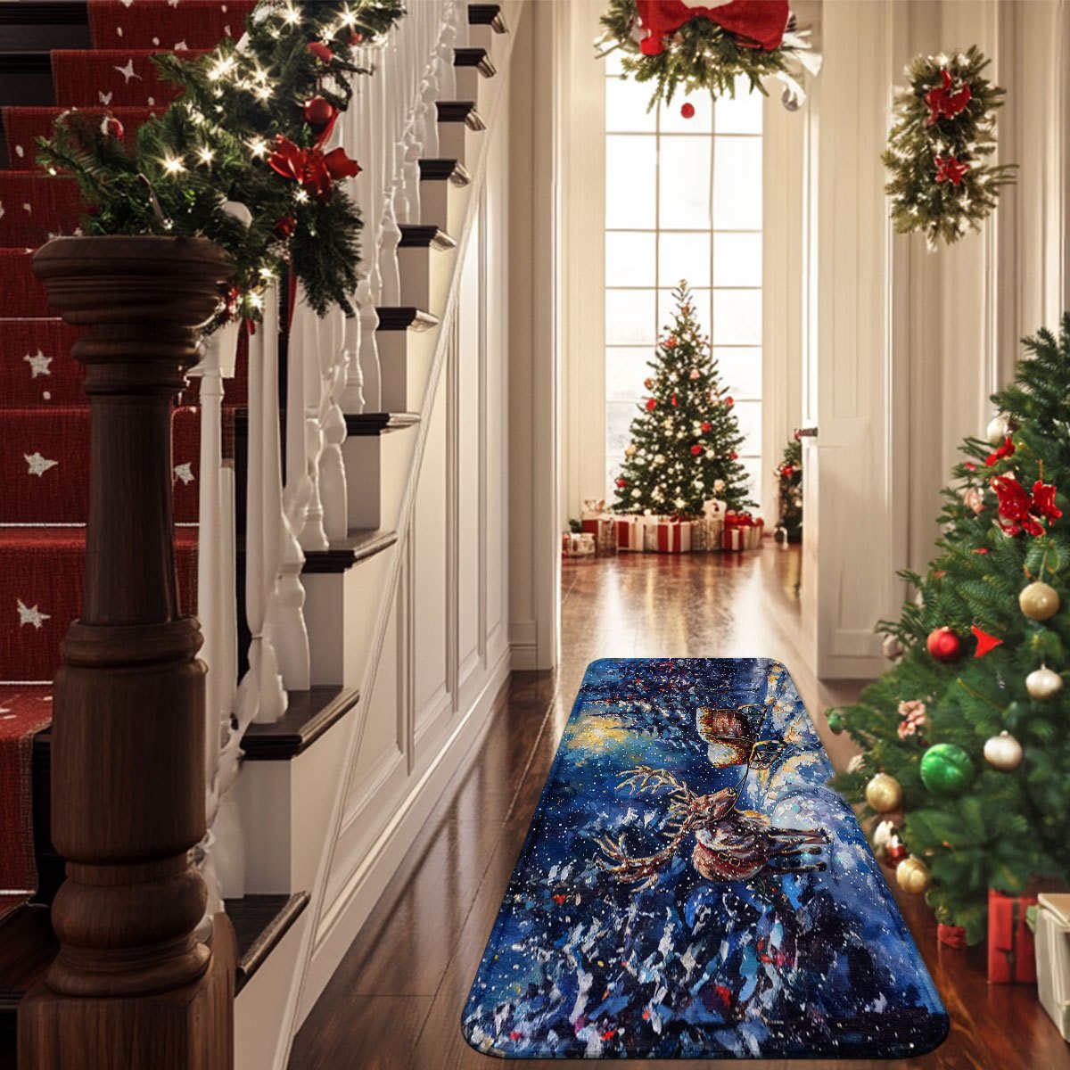 Festive Elk & Sleigh Mats – Non-slip & Machine Washable Indoor/Outdoor, 1.5'x2.5' / 1.5'x4'