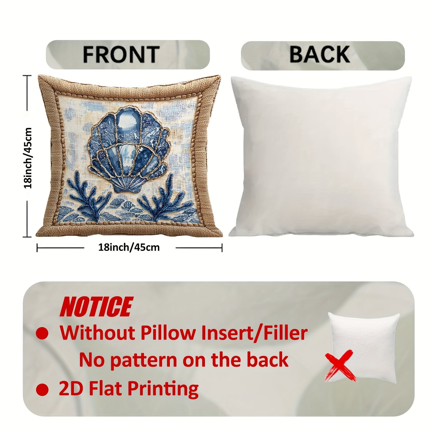 Coastal Outdoor Pillow Covers – Shells, Dolphins, Seahorses & Turtle, 18x18"