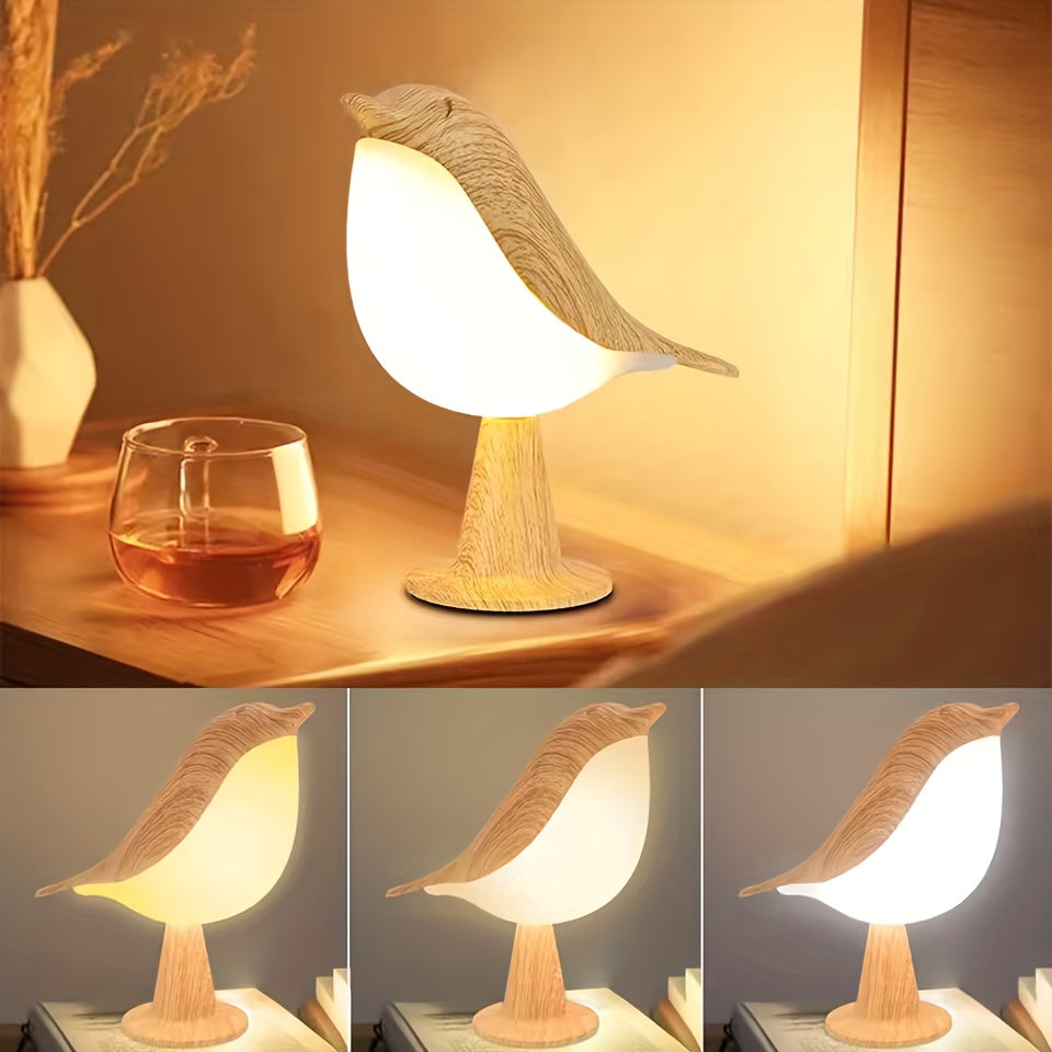 Rechargeable Birdwood Night Light with USB Charging, 3-Color Dimmable Touch Control, Aromatherapy-Compatible