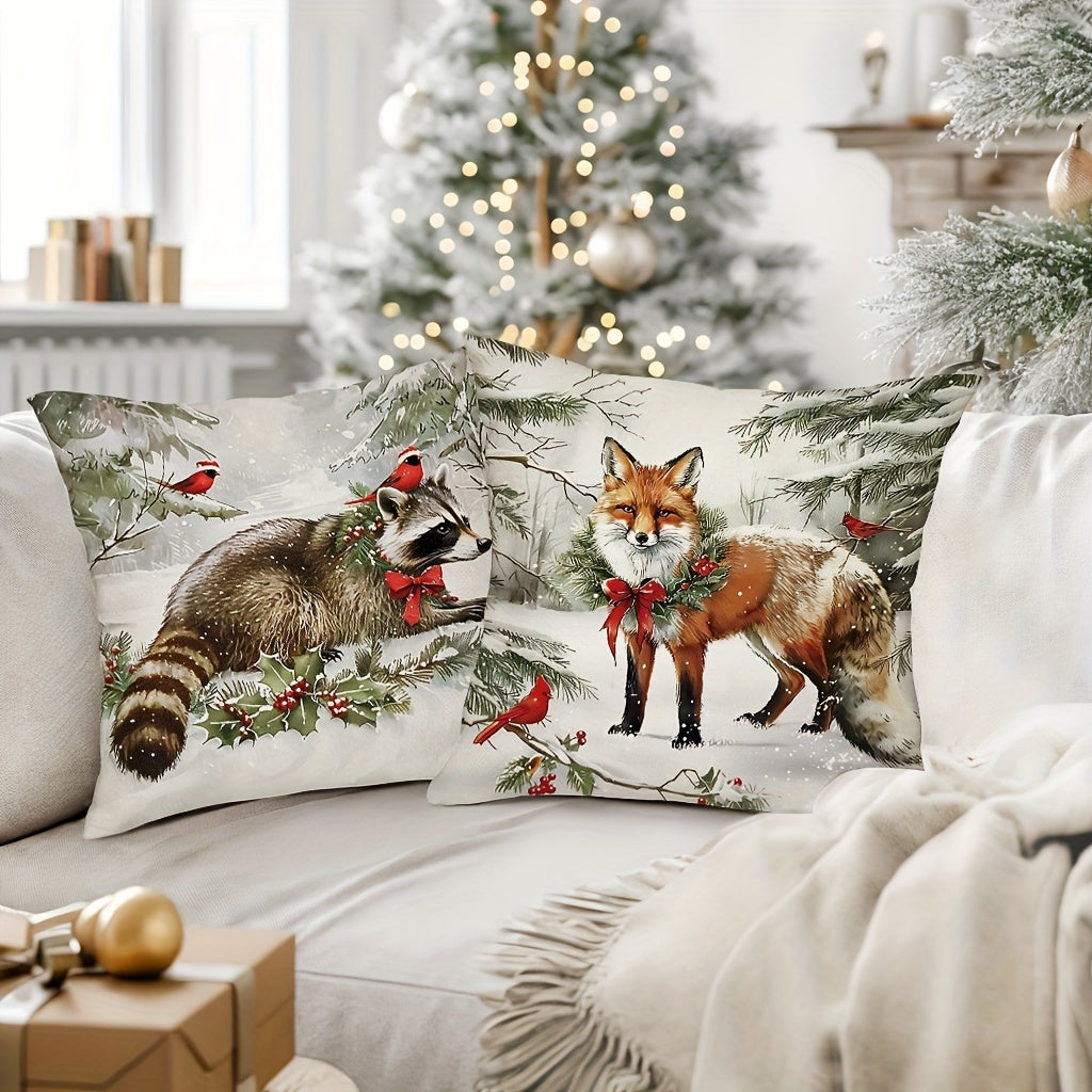 Farmhouse Holiday Throw Pillow Covers – Bunny, Squirrel, Raccoon & Fox Winter Designs