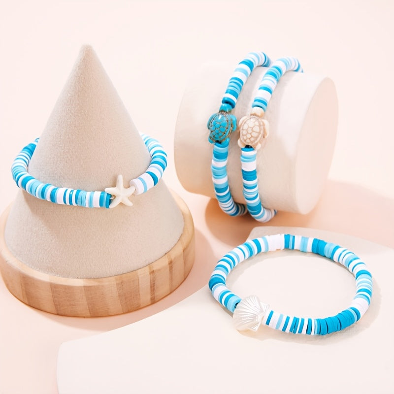 Ocean-Themed Multi-Layer Bead Bracelet Set