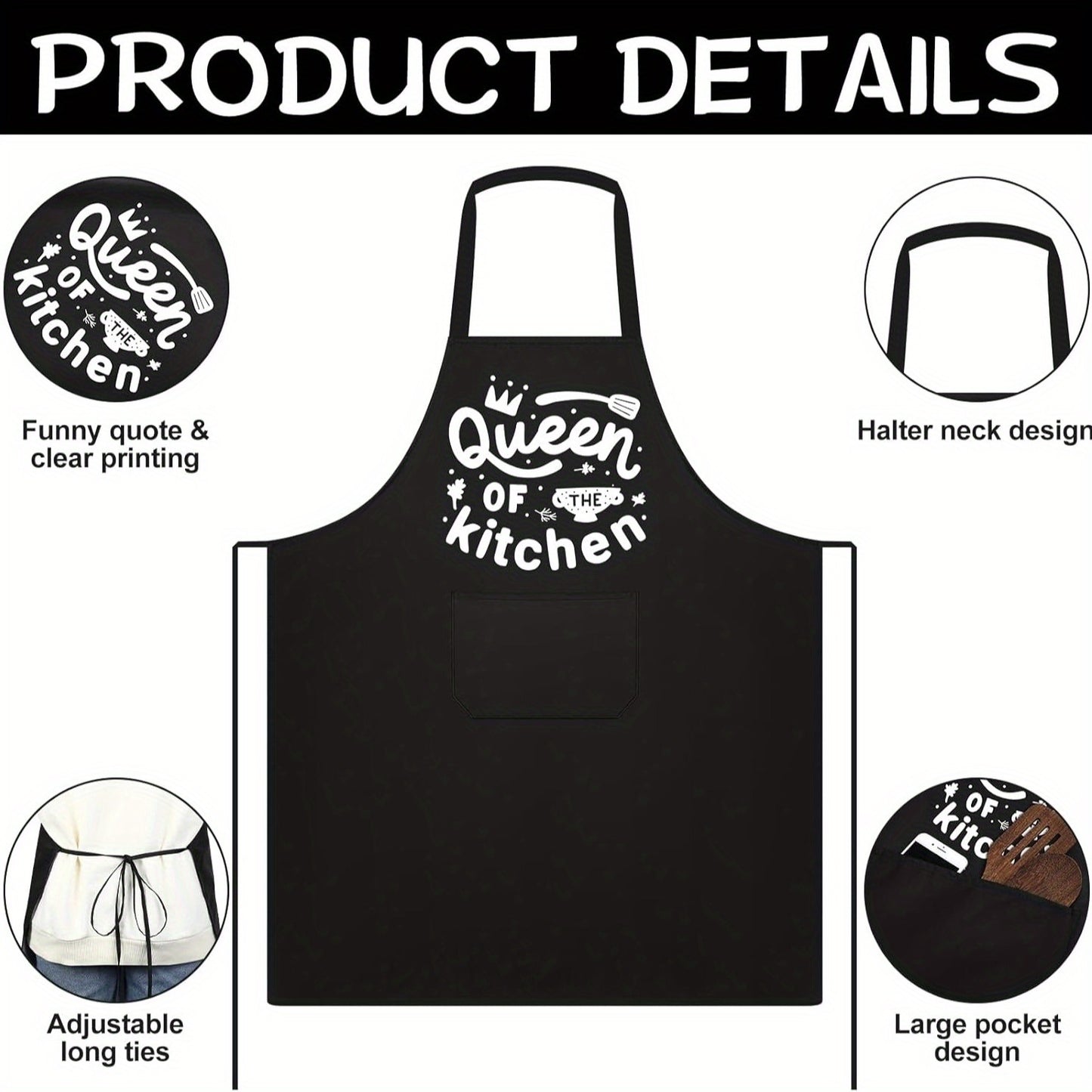 Funny Cooking Aprons for Women – Black Apron with Pockets, Plus Size, (28"x33.5")