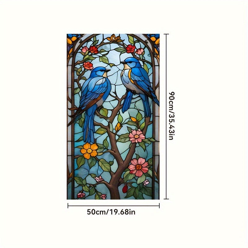 Bluebird & Floral Stained Glass Window Film
