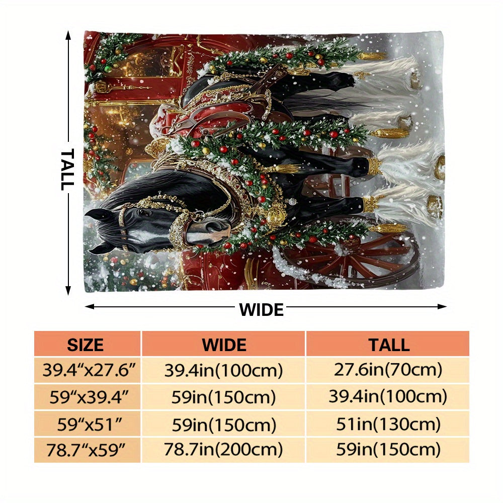 Soft Holiday Horse Throw Blanket – Black Horse with Golden Bridle, 51x59 Inches