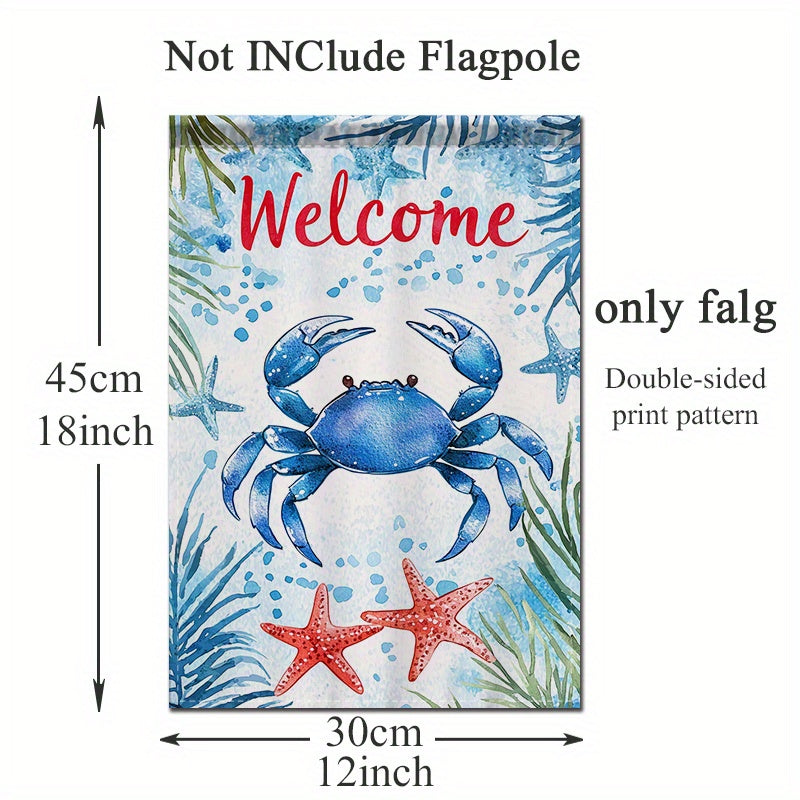 Ocean-Themed Garden Flag – Blue Crab & Starfish Design, 12x18 Inches