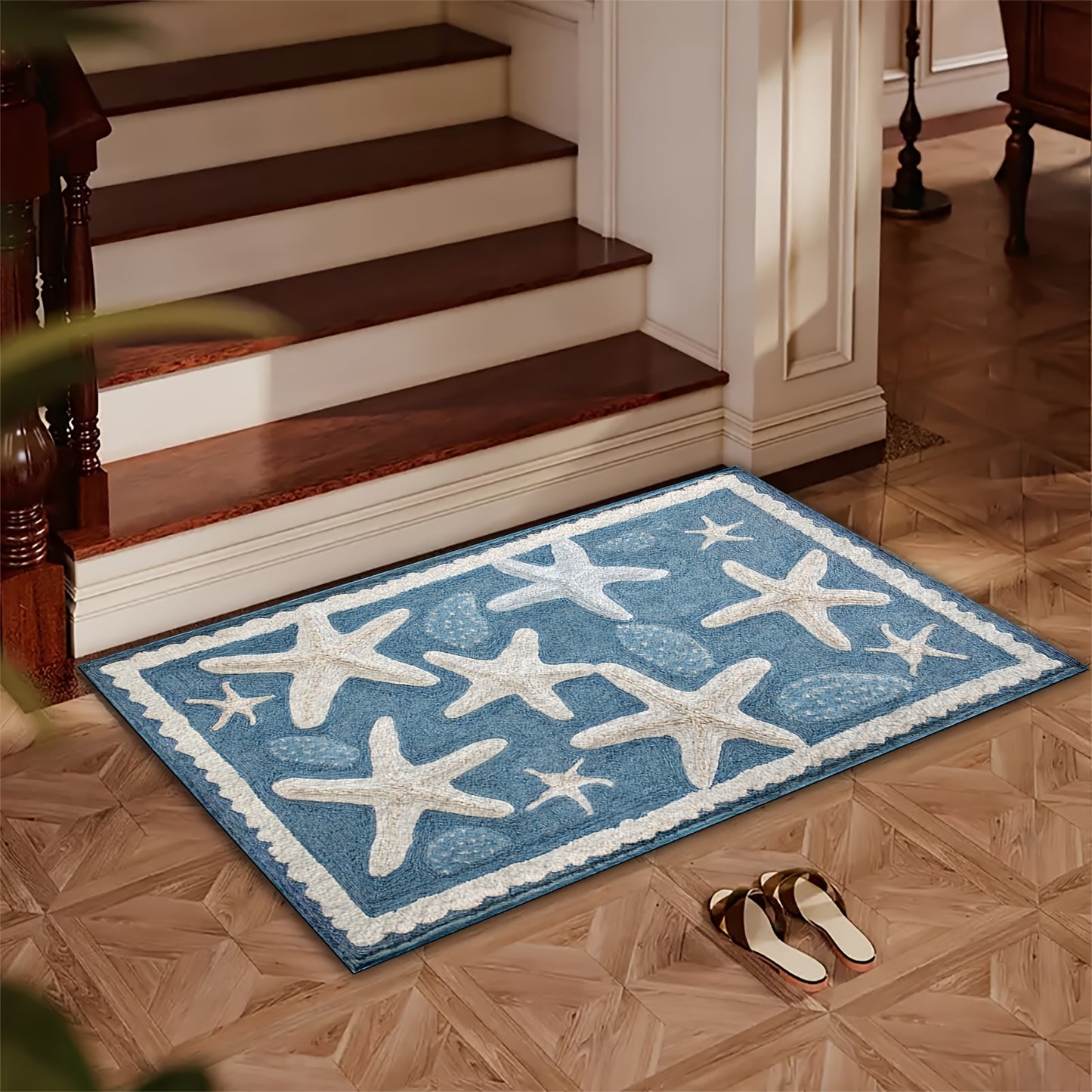 Ocean-Style Starfish Bathroom Mat – Plush Non-Slip Rectangular Mat, 1.5'x2' / 2'x2.5'