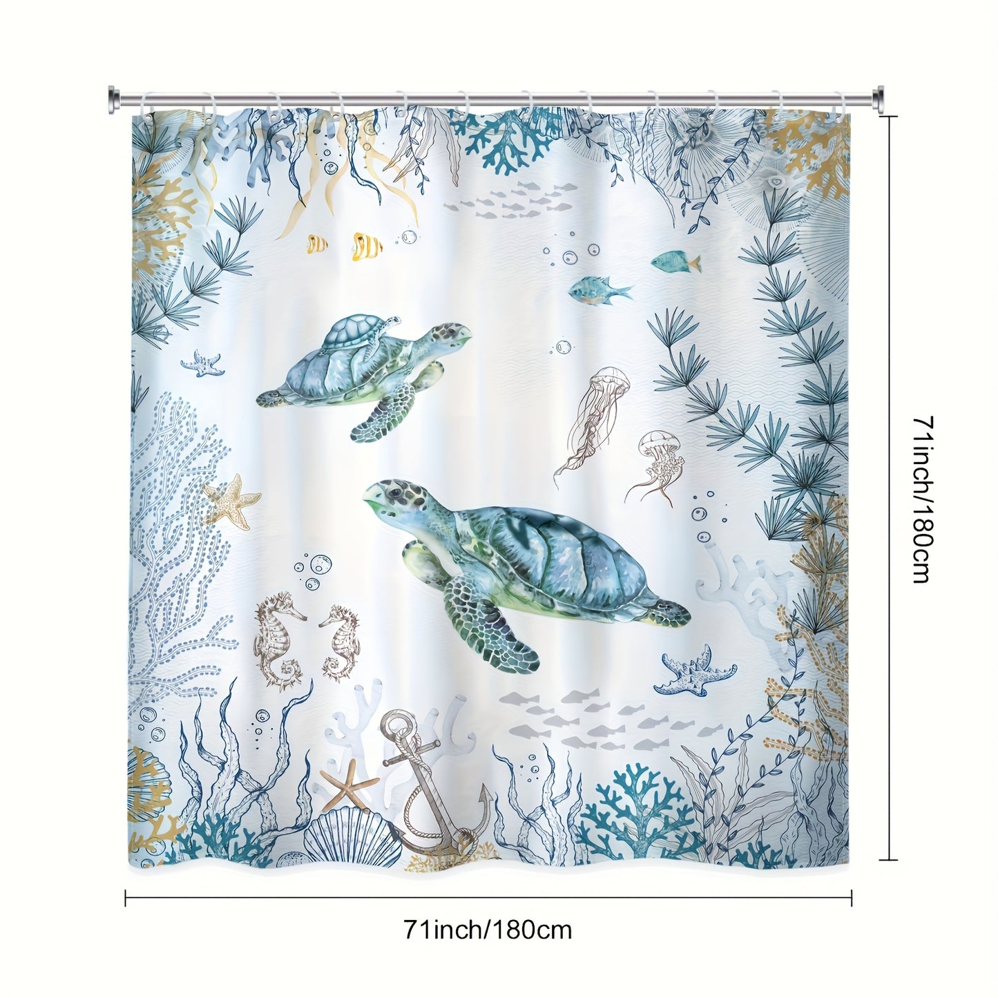 4-Piece Blue Coastal Nautical Bathroom Set – Fish, Coral & Sea Turtle Design