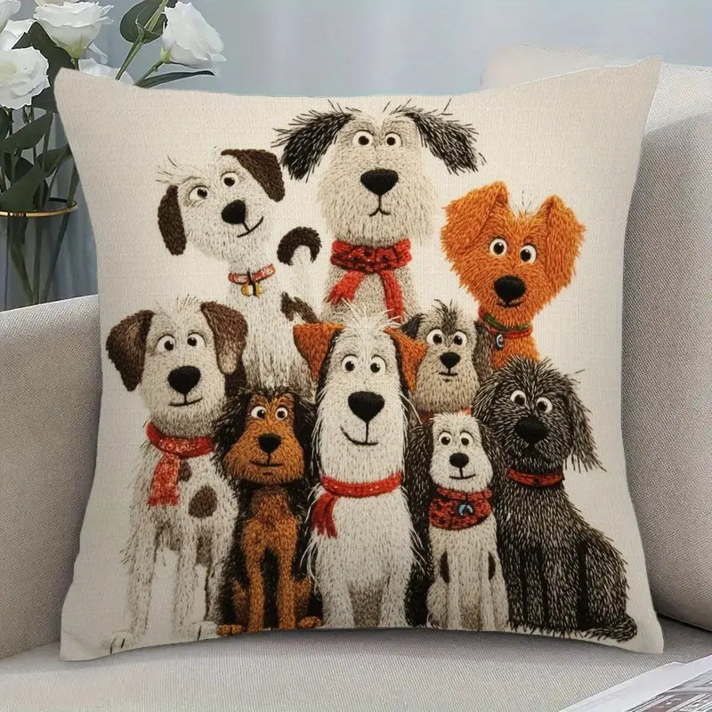 Adorable Dog Family Decorative Pillowcase