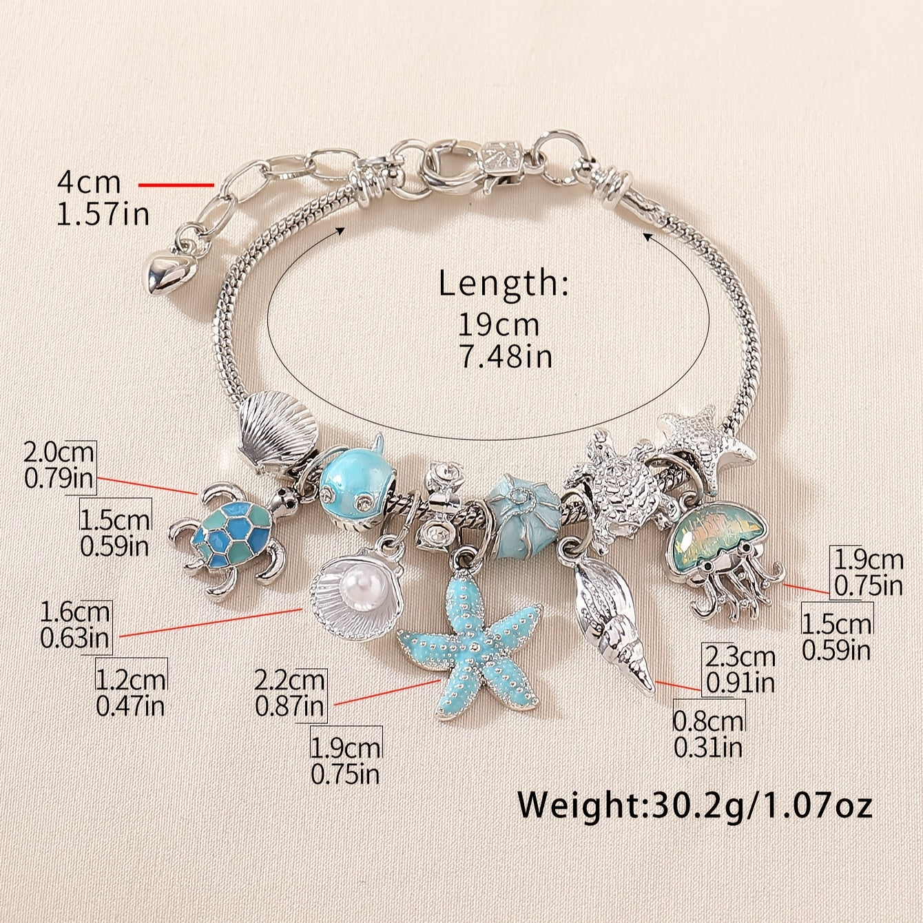 Ocean-Inspired Beaded Pearl & Shell Charm Bracelet – Adjustable