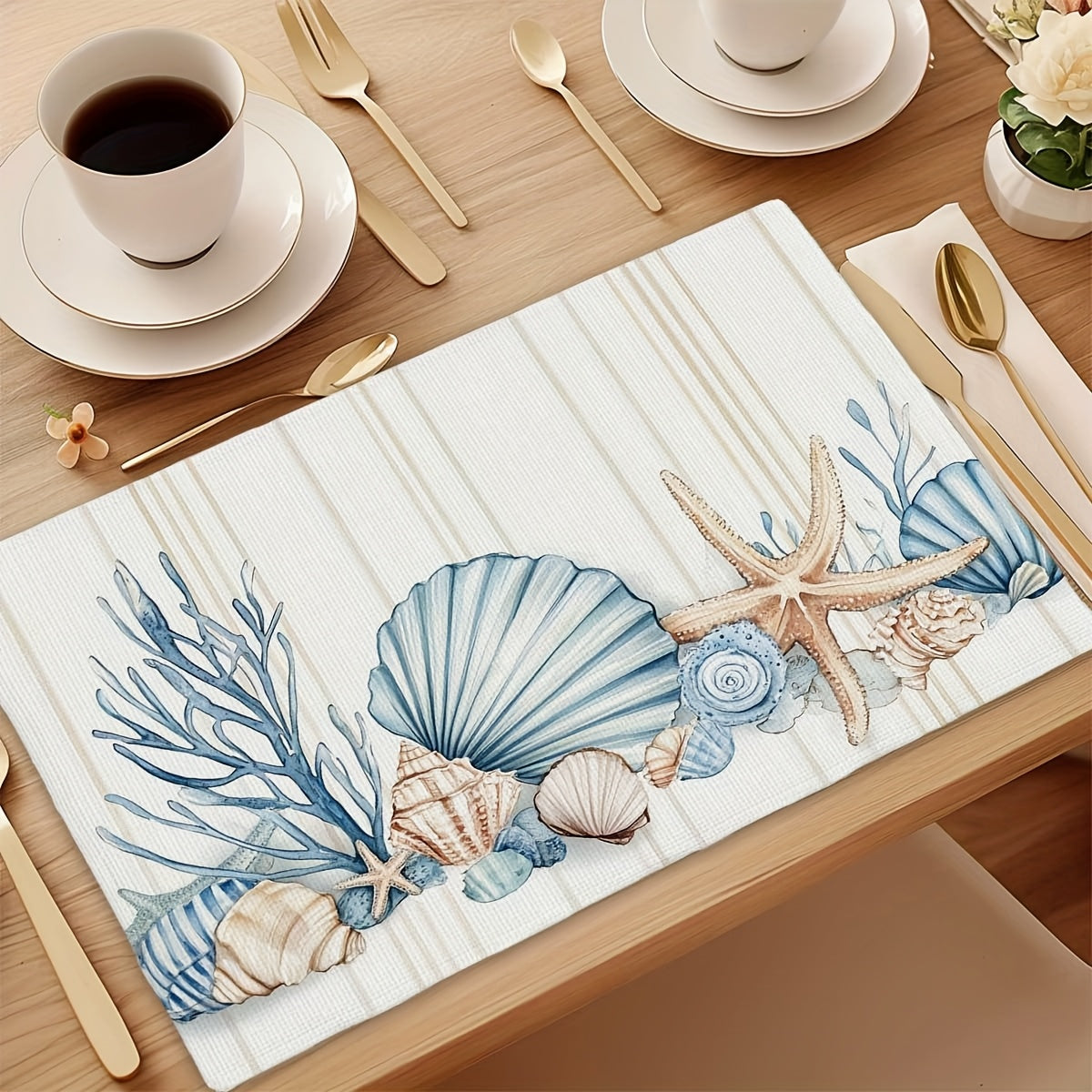 4-Piece Seaside Shell & Starfish Table Mats – 12"x18"