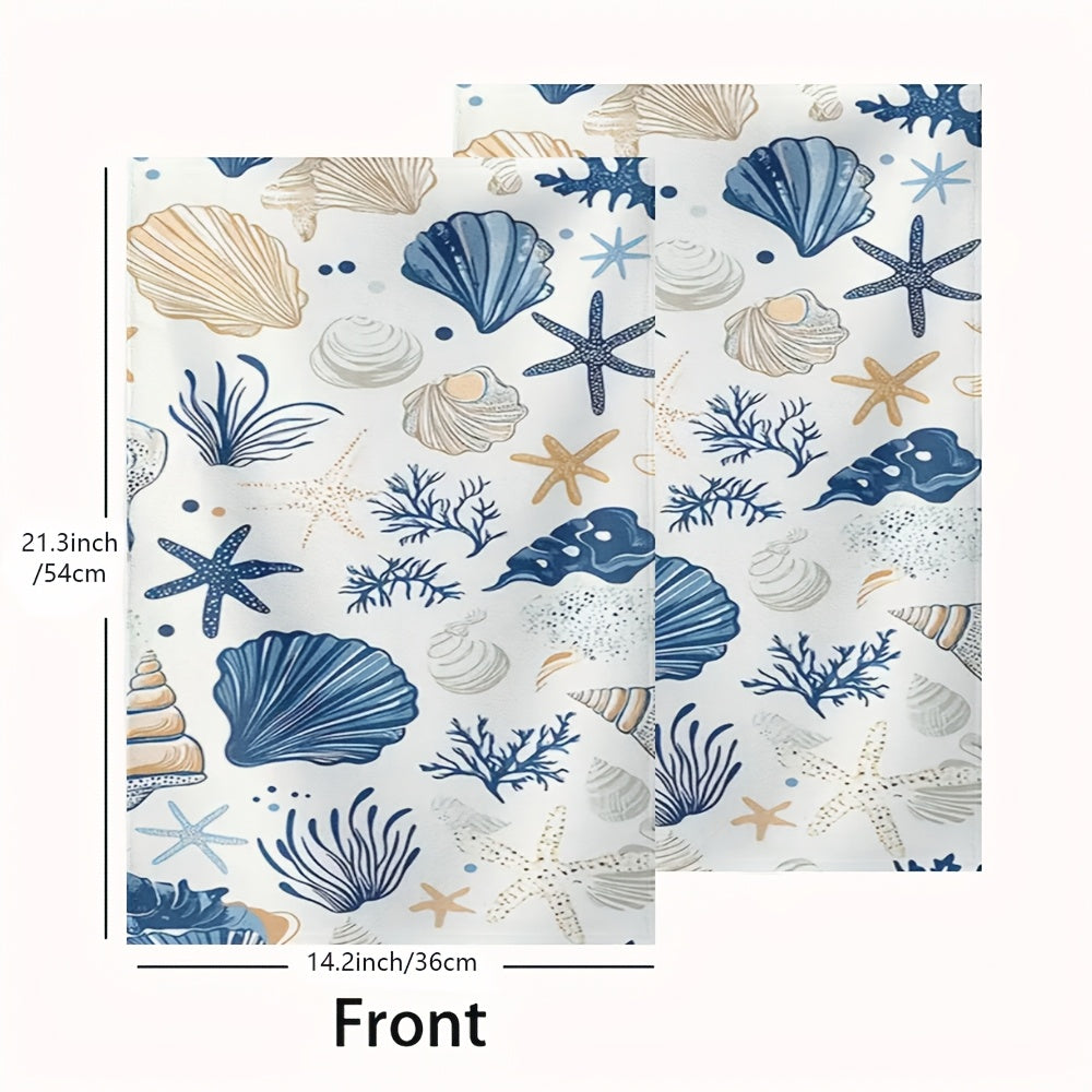 2-Piece Shell, Starfish & Coral Hand Towels – 14.2 x 21.3", Super Absorbent Polyester