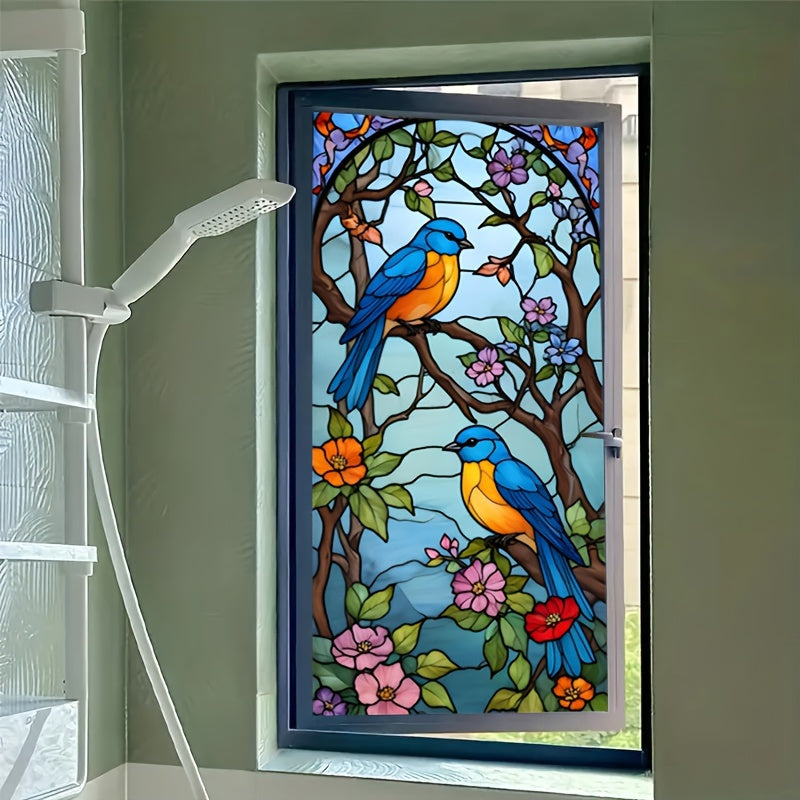 Bluebird & Floral Stained Glass Window Film