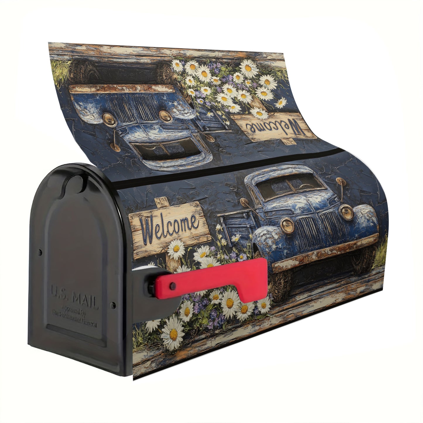 Rustic Blue Truck “Welcome” Magnetic Mailbox Cover – 18x21"