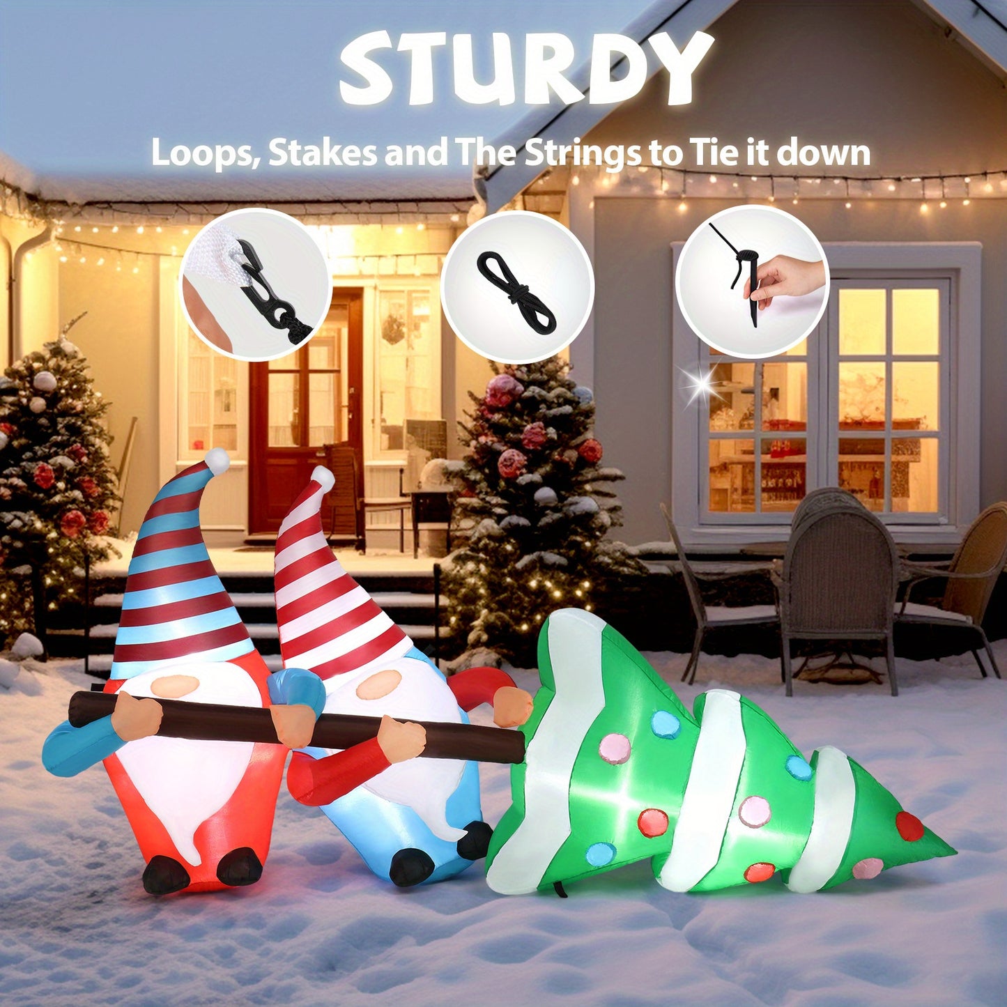 7ft Inflatable Gnomes with Christmas Tree – Outdoor Holiday Decoration