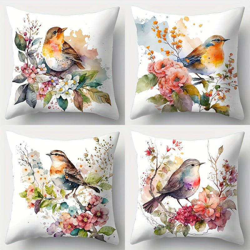 Vibrant Bird & Floral Pillow Covers – Farmhouse Charm with Artistic Flair