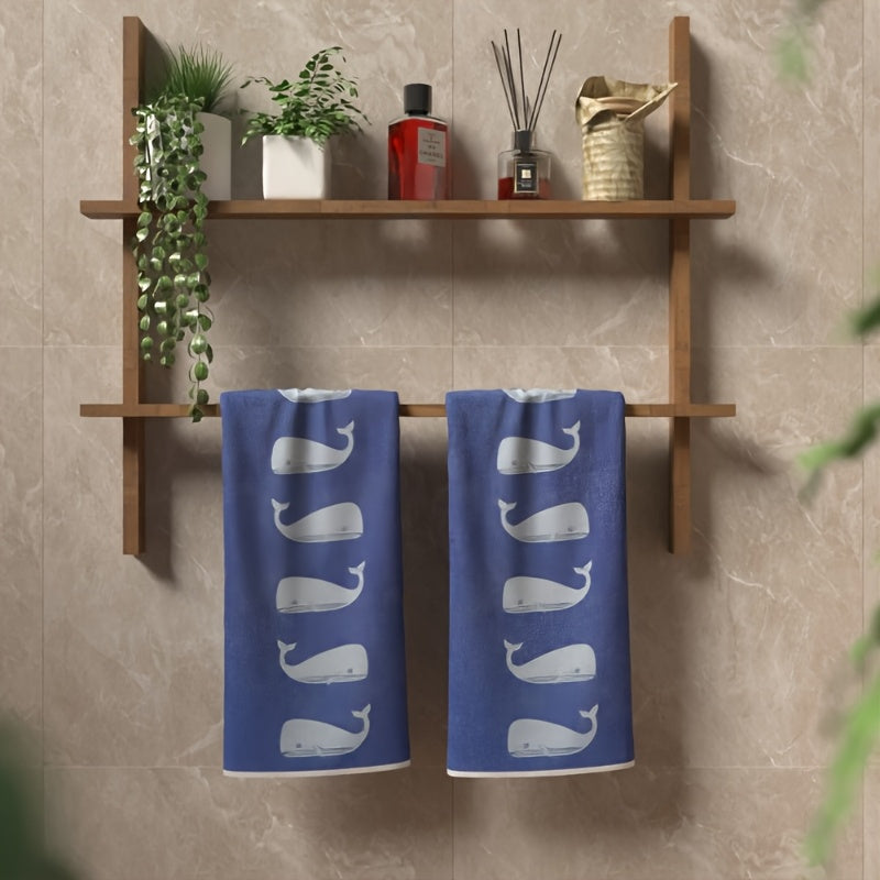 2-Piece Whale Nautical Hand Towel Set – Blue Whale Design, 16x24 Inches