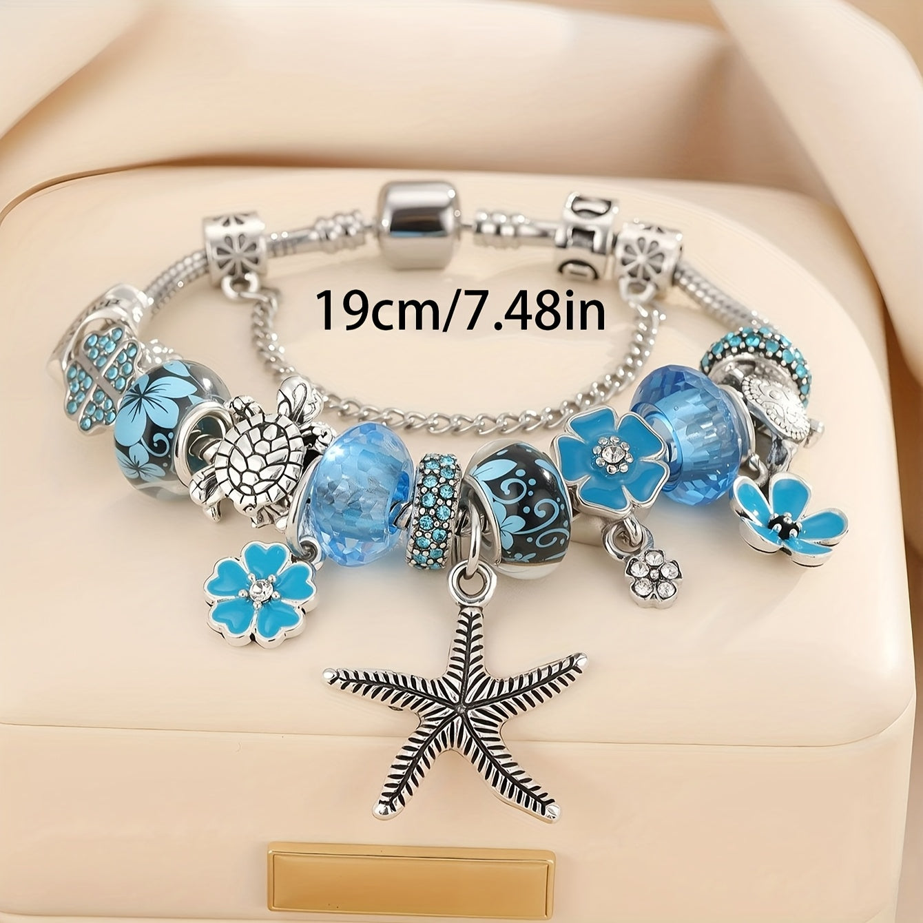 Starfish & Turtle Charm Bead Bracelet