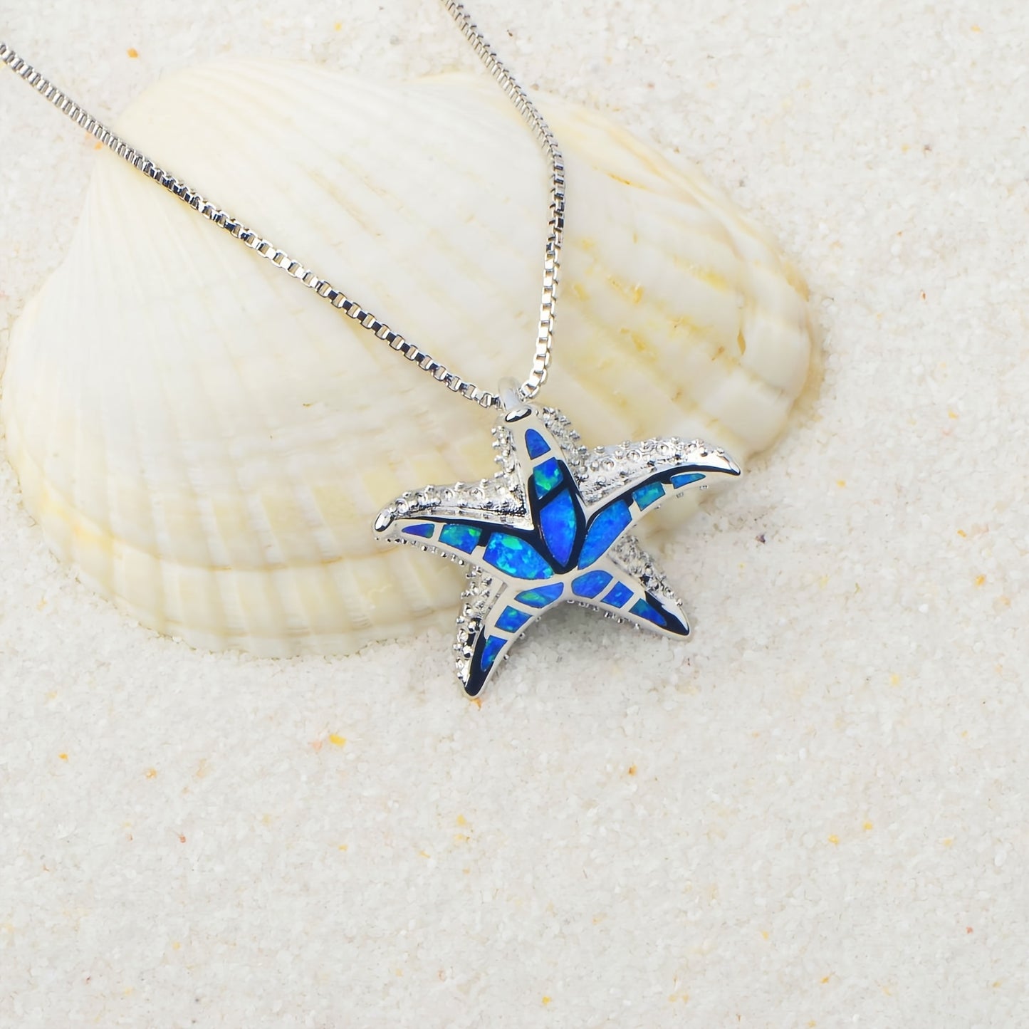 Blue Synthetic Opal Starfish Necklace