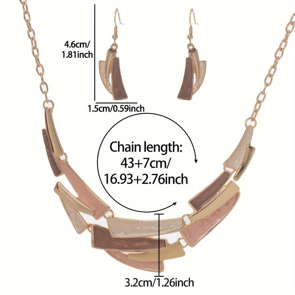 Geometric Link Necklace & Earrings Set – 3-Piece Vintage Bohemian Jewelry