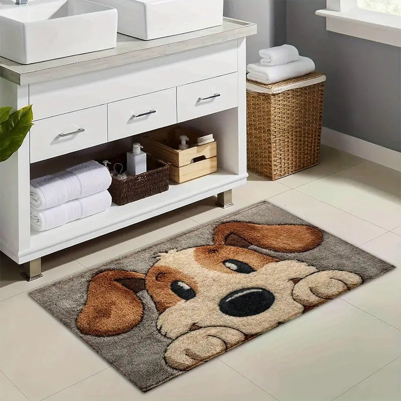 Peeking Dog Faux Cashmere Bath Mat – Soft Plush, 20"x32"