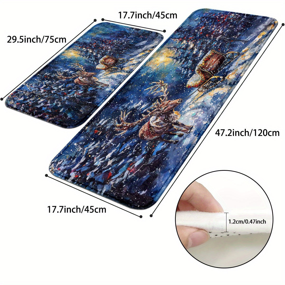 Festive Elk & Sleigh Mats – Non-slip & Machine Washable Indoor/Outdoor, 1.5'x2.5' / 1.5'x4'