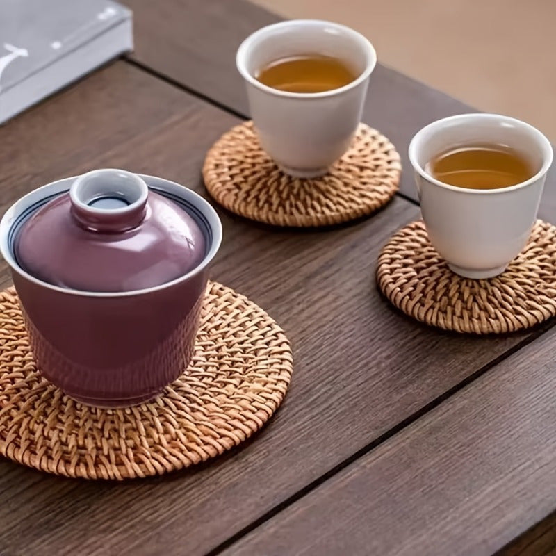 6-Piece Hand-Woven Rattan Heat-Resistant Coaster Set