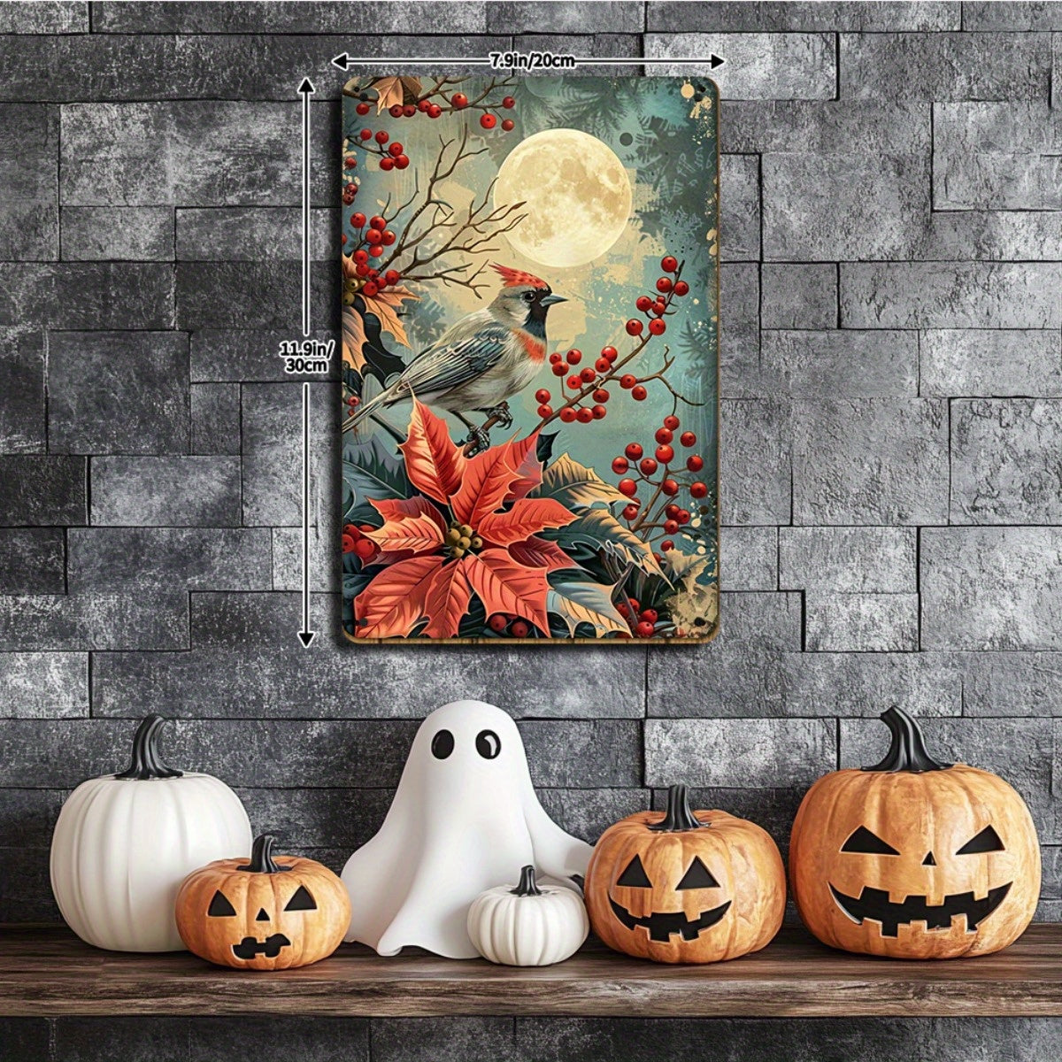 Cardinal on Poinsettia Metal Sign – 8x12" Holiday Wall Decor