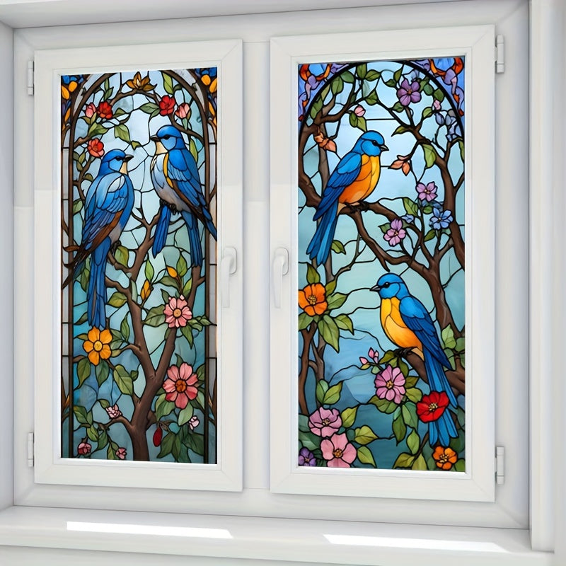 Bluebird & Floral Stained Glass Window Film