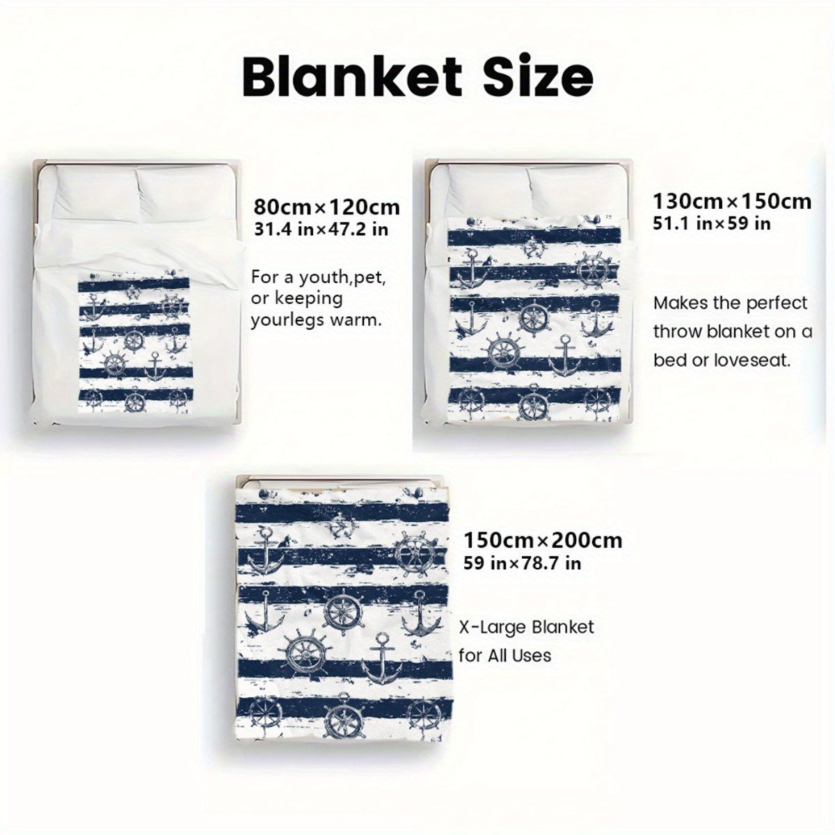 Nautical Anchor & Wheel Flannel Blanket – 51x59" Soft, Lightweight