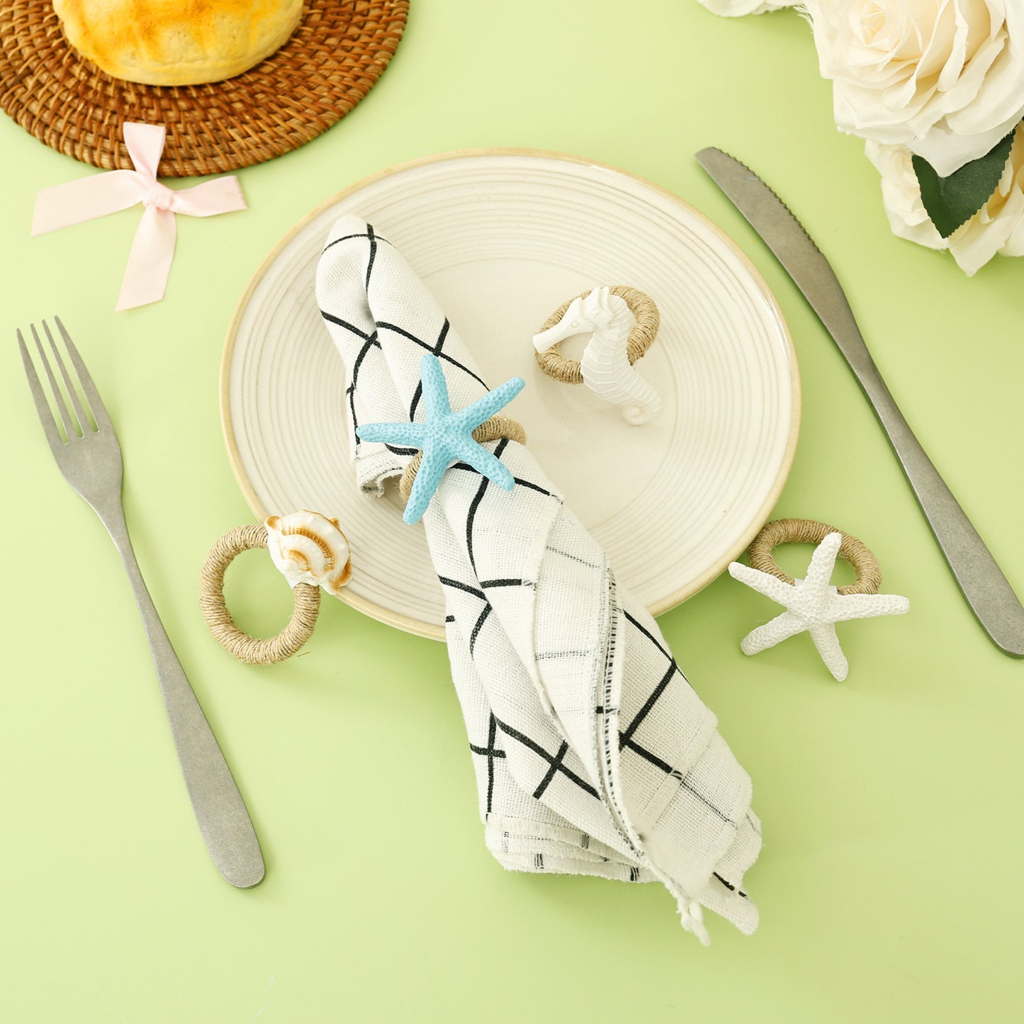 12-Piece Resin Nautical Napkin Rings – Starfish, Seahorse & Conch