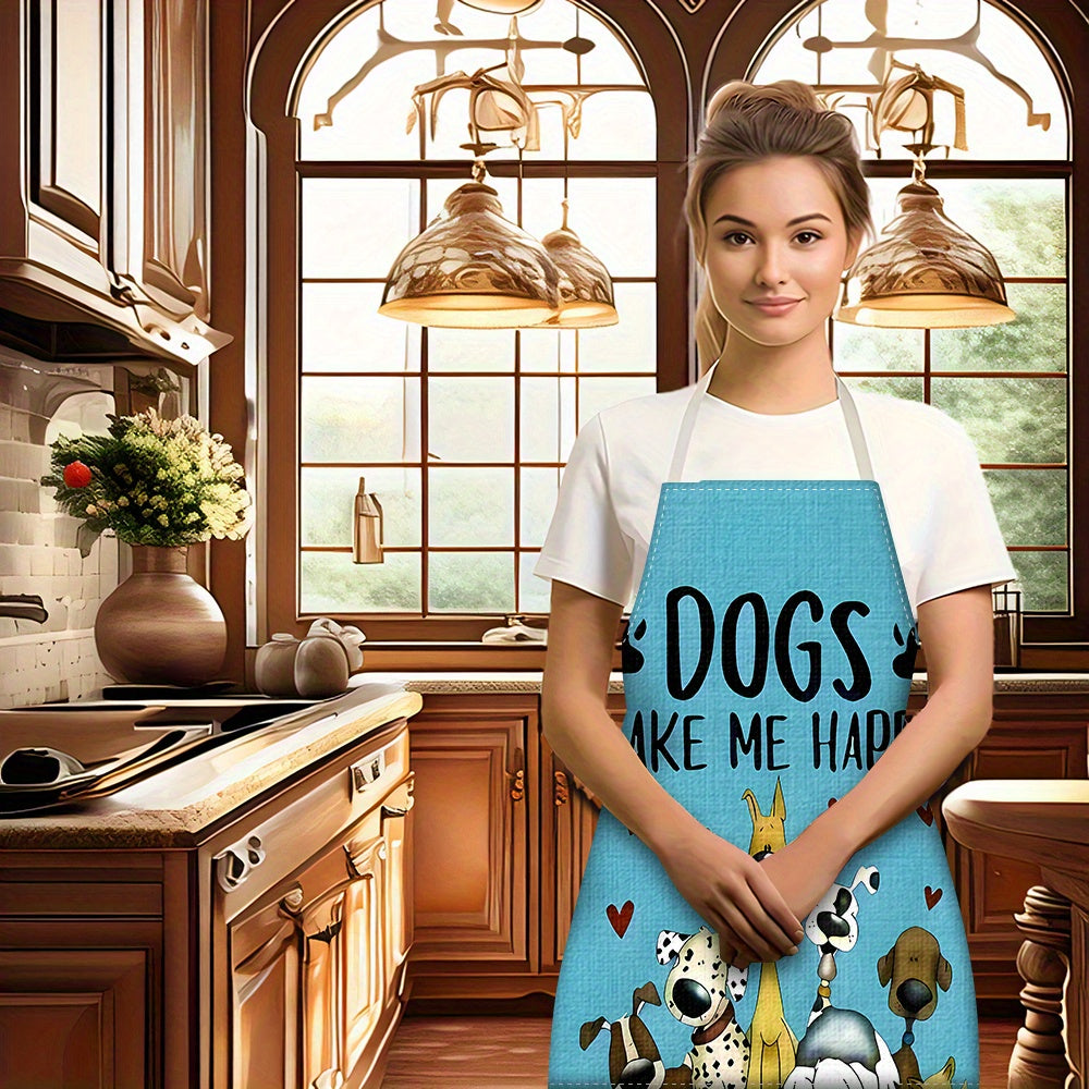 Dogs Make Me Happy Apron – Whimsical Unisex Kitchen & BBQ Apron for Dog Lovers, (21.6" x 26.8")