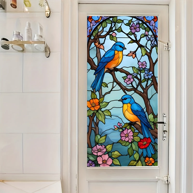 Bluebird & Floral Stained Glass Window Film