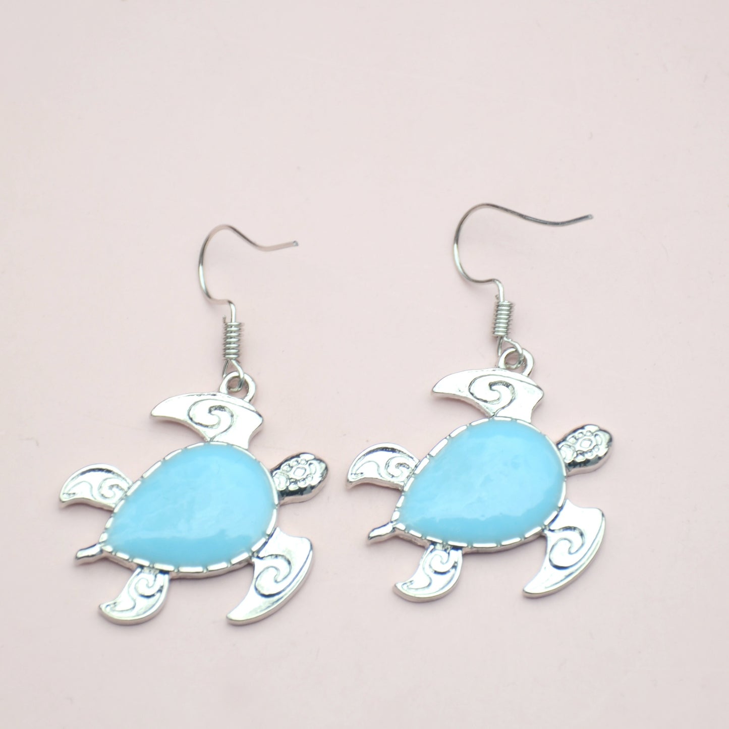 2-Piece Sea Turtle Pendant Earrings with Blue Gemstone