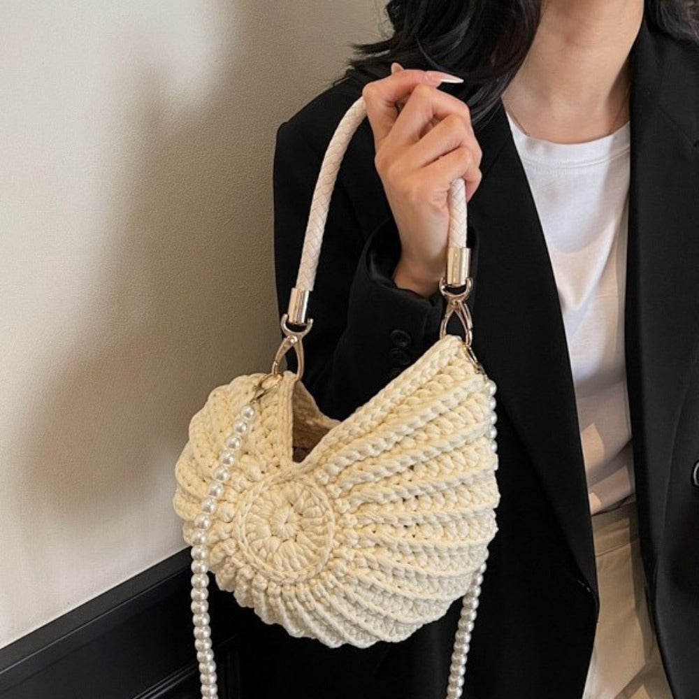 Handmade Woven Boho Conch Bag – Grass Green Crossbody Purse