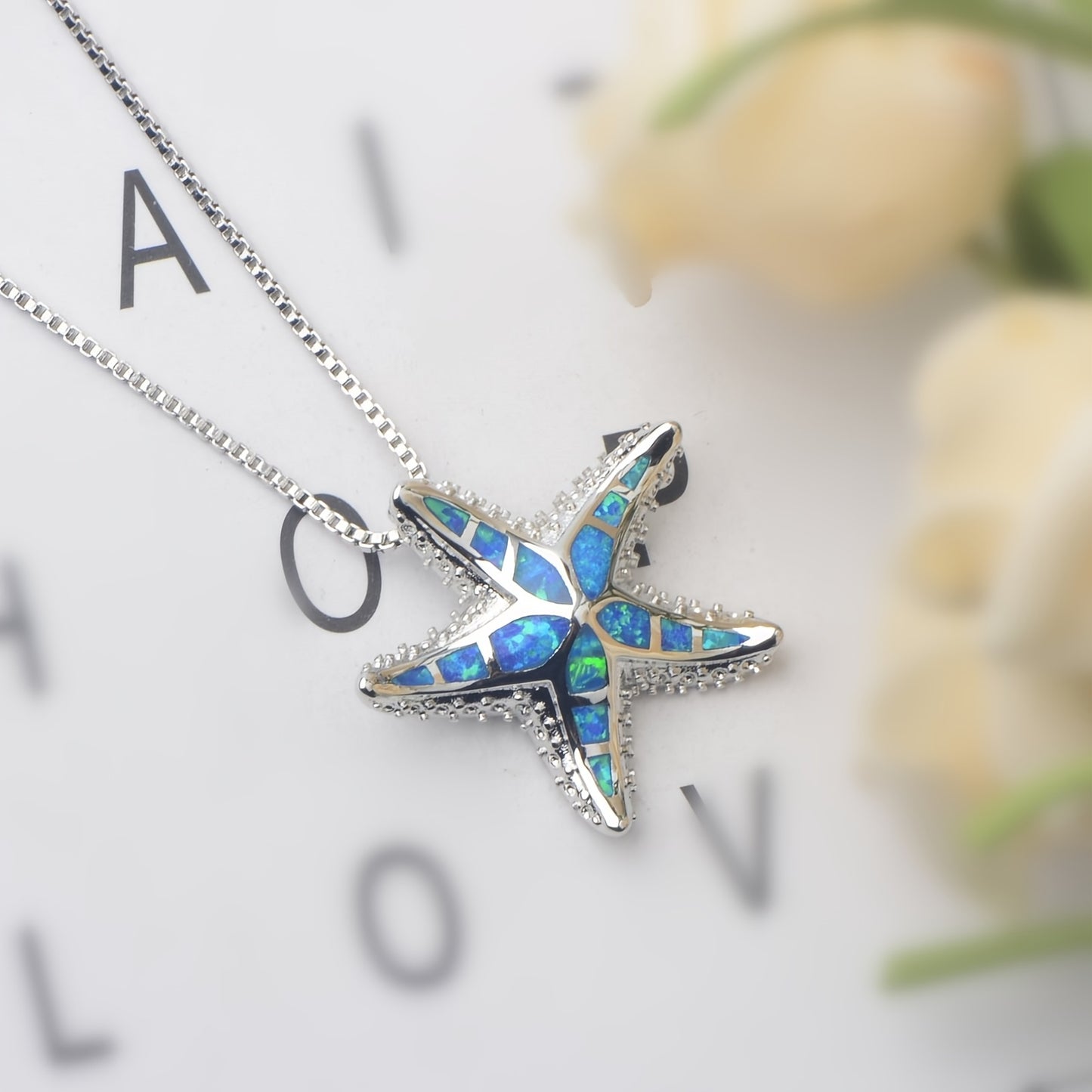 Blue Synthetic Opal Starfish Necklace